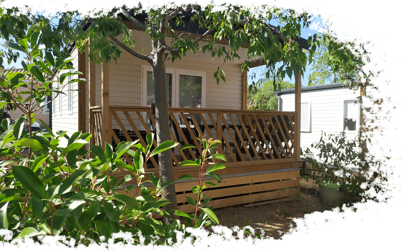 Rental IRM Bay 4/6 persons at the campsite L'Oliveraie at the foot of the High Languedoc Regional Natural Park