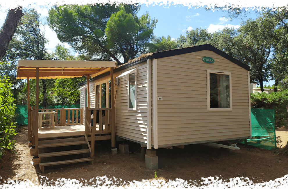 Location Mobil home O'Hara OTiny 4/6 personne au camping l'Oliveraie, au pied du Parc Naturel Régional du Haut Languedoc