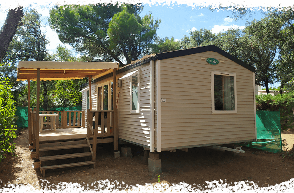 Stacaravanverhuur O'Hara OTiny 4/6 personen op camping l'Oliveraie, op steenworp afstand van het regionaal natuurpark Haut Languedoc